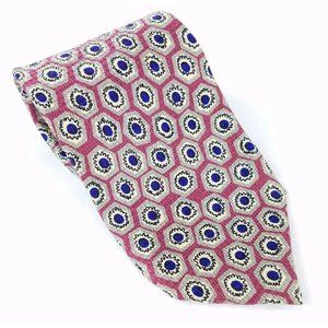 Robert Talbott Wild Geometric Blue & Red Hexagon Pattern Silk Neck Tie - USA